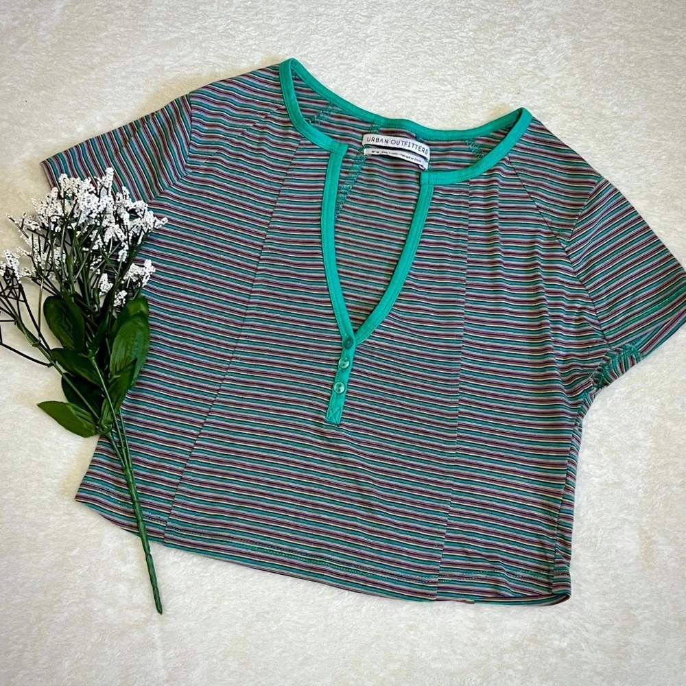 Urban Outfitters Striped Button Crop Top - Medium